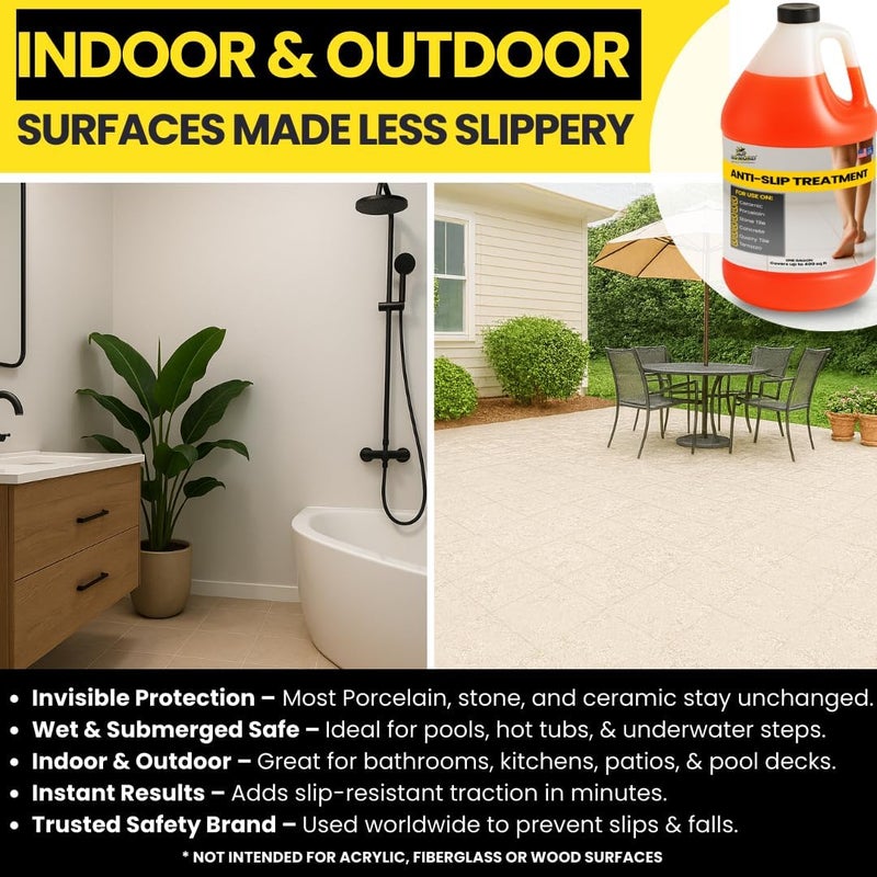 Slip No More! علاج بلاط مضاد للانزلاق (غالون) علاج أرضيات غير قابلة للانزلاق للحصول على قبضة على الحجر، البورسلين والسيراميك. داخلي وخارجي، سكني وتجاري لمنع الانزلاق، يعمل بسرعة للحصول على تماسك دائم. - Image 4